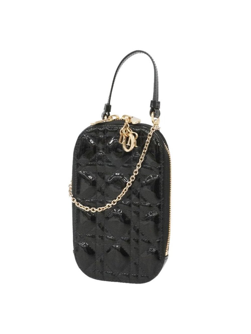 Dior Shoulder Bag Cannage Patent Black Champagne Gold